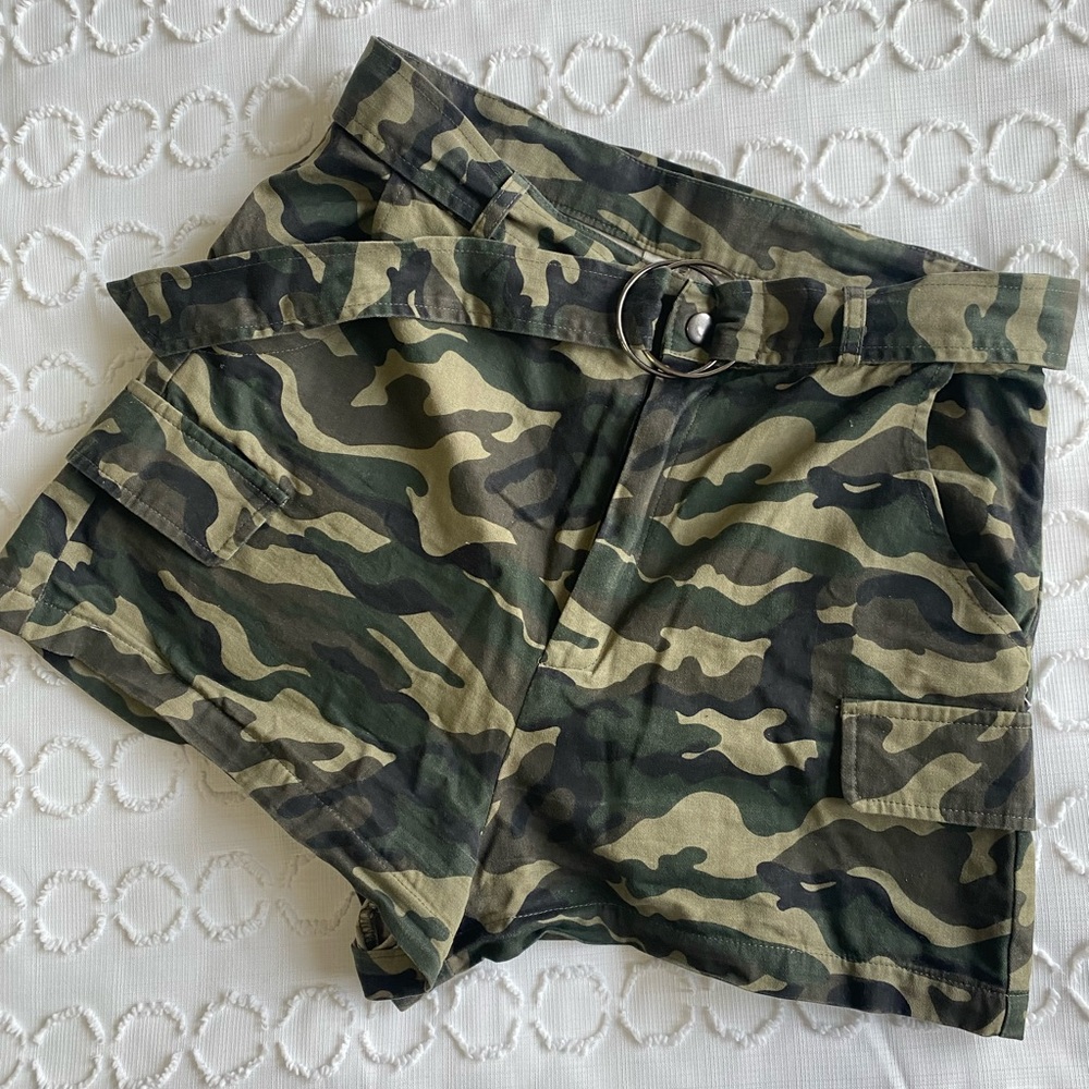 Camo High Waisted Cargo Shorts